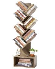 6 Tier Tree Bookshelf, Tall Bookcase with Drawer, Freestanding Book Shelf, Di...