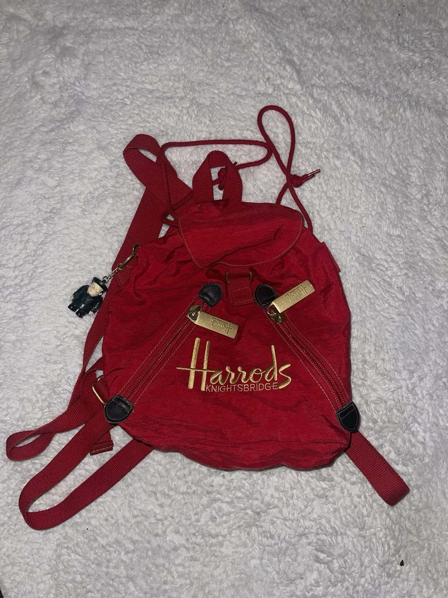HARRODS Knightsbridge Red Gold Nylon Canvas Backpack Good  display picture 1