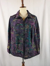 CJ Banks Purple Black Floral Zip Blazer Jacket Tapestry Reversible Plus Size 1X