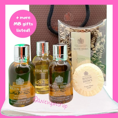 MOLTON BROWN Black Pepper Bath Gel Shampoo 50ml x3 Mini EDT Soap Gift Bag Set