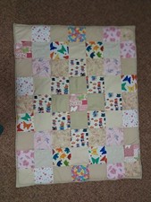 38" X 48" homemade patchwork crib comforter hand-knotted baby quilt  2