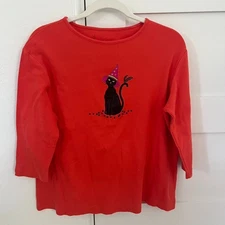 vintage halloween black cat top C.B. casual size petite large