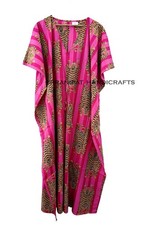 Women Pink Tibetan Tiger Print Cotton Beautiful Maxi Beach Cover up Caftan Dress