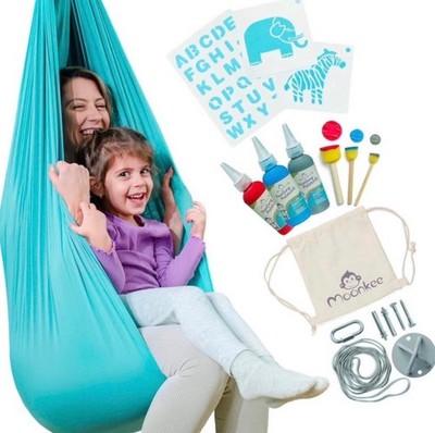 Moonkee Sensory Swing Kit- Blue with Carabiner & Paint Kit