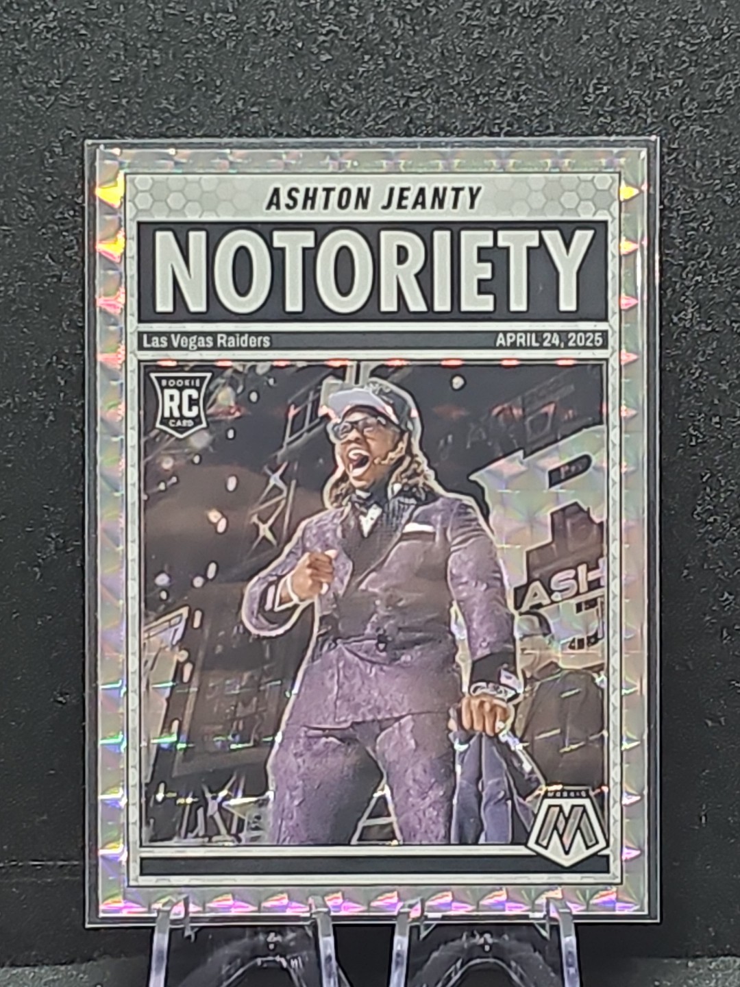 2025 Mosaic Notoriety Ashton Jeanty Silver Mosaic Prizm Rookie Card Raiders RC