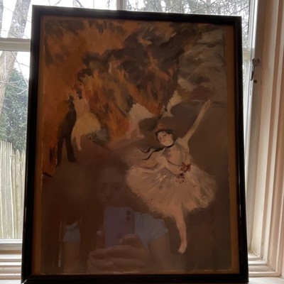 Framed Impressionism Ballerina Figures Painting on Medium Canvas, Dance Art