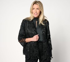 Isaac Mizrahi Live Always Isaac Lace Blazer with Pockets Pitch Black 16 New