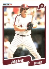 John Kruk 1990 Fleer #565 Philadelphia Phillies FREE SHIPPING AutographDen