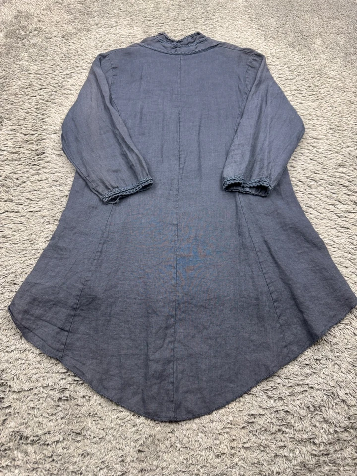 Vestido Romeo Gigli Mujer XL Azul Cobalto Lino Alto Bajo Crochet Túnica Hecho en Italia Foto 2 de 4
