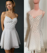 Urban Outfitters L White Black Polka Dot Chiffon Mini Dress Sweetheart NWT
