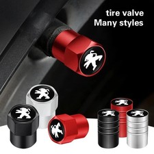 PEUGEOT BLACK METAL TIRE VALVE DUST CAPS ANTI-THEFT UNIVERSAL FIT SET OF 4