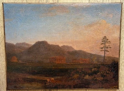 ITALIE PAESTUM NAPLES PAYSAGE ANTON PITLOO TEMPLE CLASSIQUE HUILE SUR TOILE - Photo 1/4