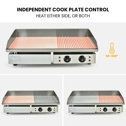THERMOMATE Commercial Electric Griddle 4400W 73x40cm Half Ribbed Surface - Picture 2 of 12