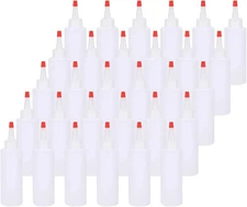 30 Pack Small Plastic Squeeze Condiment Bottles with Red Tip Cap 4 Ounce SquirtH