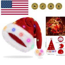 Light Up Christmas Santa Hat,Red Velvet Xmas Costume Hats for Adult Women Men...