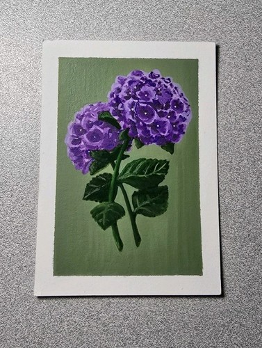 Aceo Original Art Card Hinzpeter_Art  Purple Hydrangeas Realism Acrylic Marker