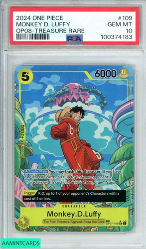 2024 ONE PIECE OP08-TWO LEGENDS MONKEY D LUFFY #109 TREASURE RARE PSA 10 GEM MT