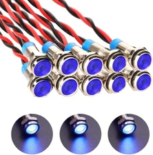 10Pcs 6Mm Waterproof Wired LED Indicator Light AC/DC 12-24V (Blue)