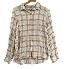 Lucky Brand Plaid Button Down Shirt Casual Relaxed Fit Brown White Checkered M/M