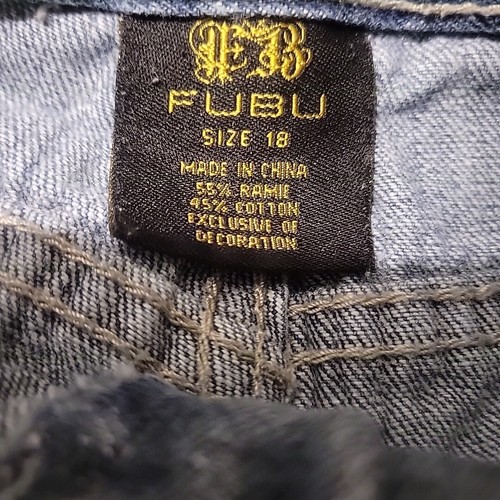 Fubu Shorts Youth 18 Blue Denim Embroidered Pockets Baggy Y2K Teens - Picture 8 of 14