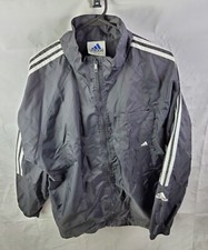 Adidas Jacket Men's M Black Hooded Windbreaker Full Zip Training Vintage Vtg