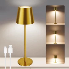 Gold Cordless Table Lamp - 8-20 Inches Adjustable Height, 5000mAh Rechargeabl...