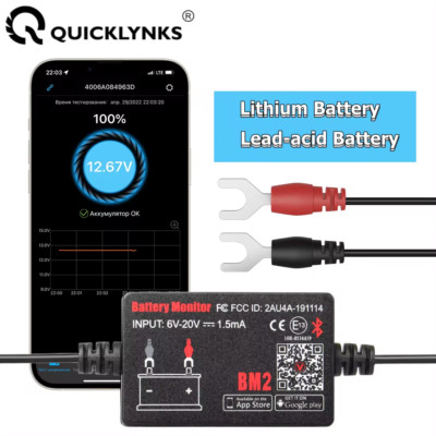 QUICKLYNKS BM2 Battery Monitor Tester Car 12V Bluetooth Wireless Charging Test