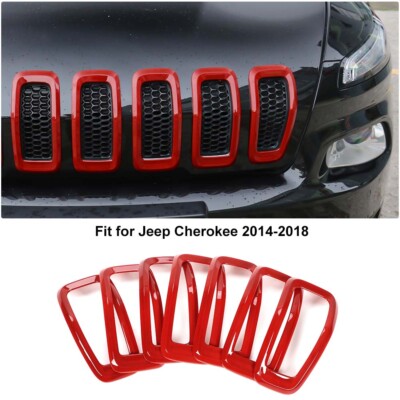 Red Car Front Grille Inserts Grill Trim Cover Bezels For Jeep Cherokee 2014-2018