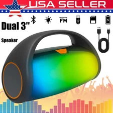 Portable Rechargeable Bluetooth Speaker Dual 3” Bluetooth Boombox FM,USB,TWS,LED