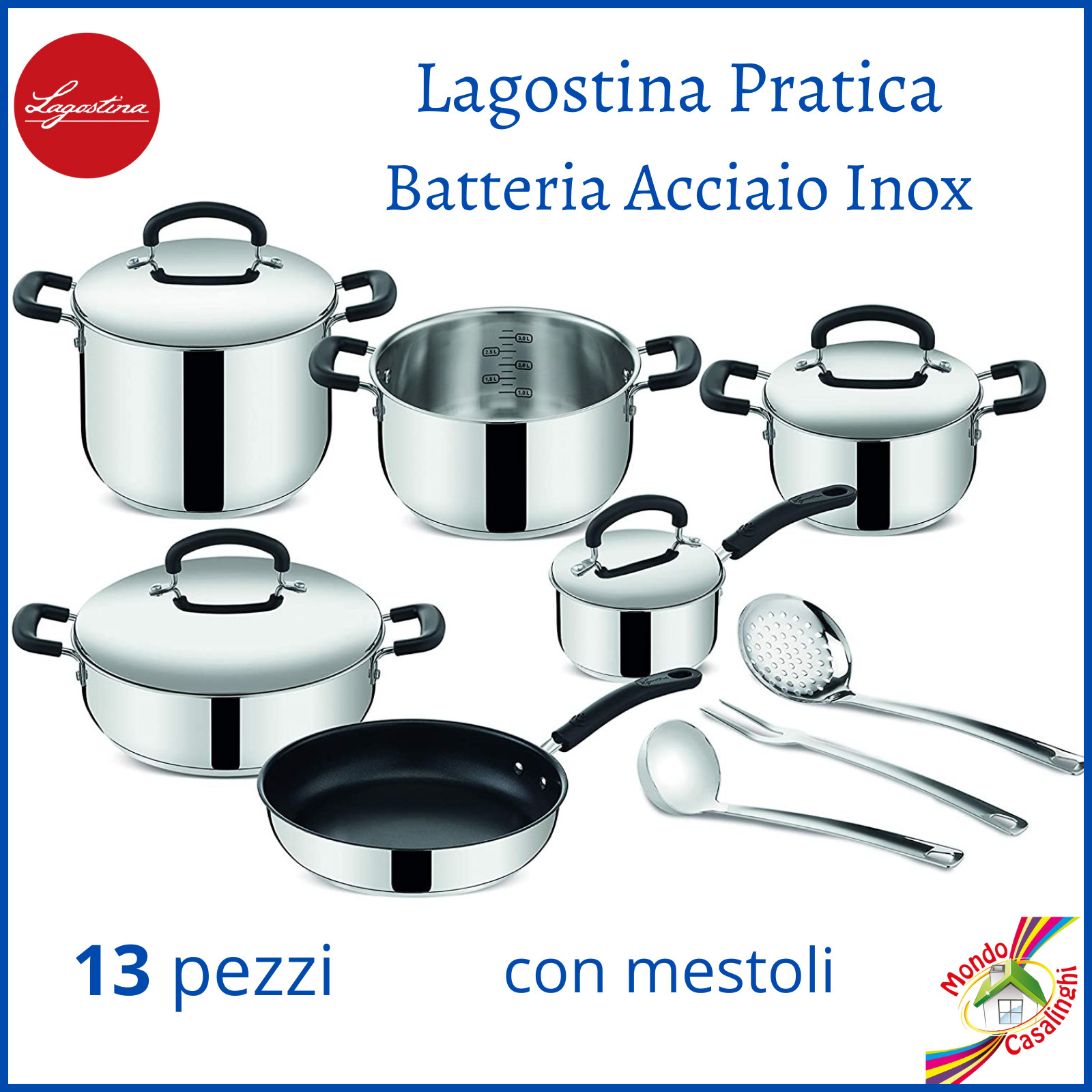 Batteria set di pentole casseruole a induzione in acciaio inox con coperchi...