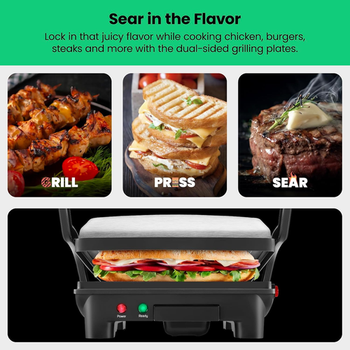 Chefman Panini Press Grill and Gourmet Sandwich Maker Non-Stick Coated Plates, O - Picture 4 of 12