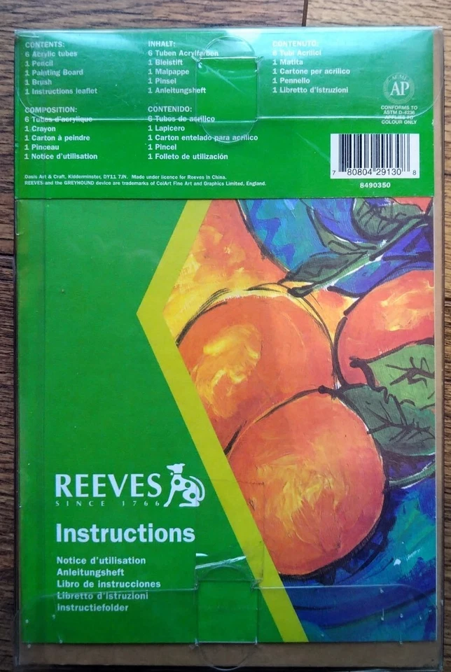 Reeves ACRYLIC Starter Paint Set Art 6 tubes, board, pencil, brush, instructions - Image 3 of 4