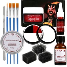 Black Red White Face Paint Halloween Fake Blood Scar Wax Brushes SFX Makeup Kit