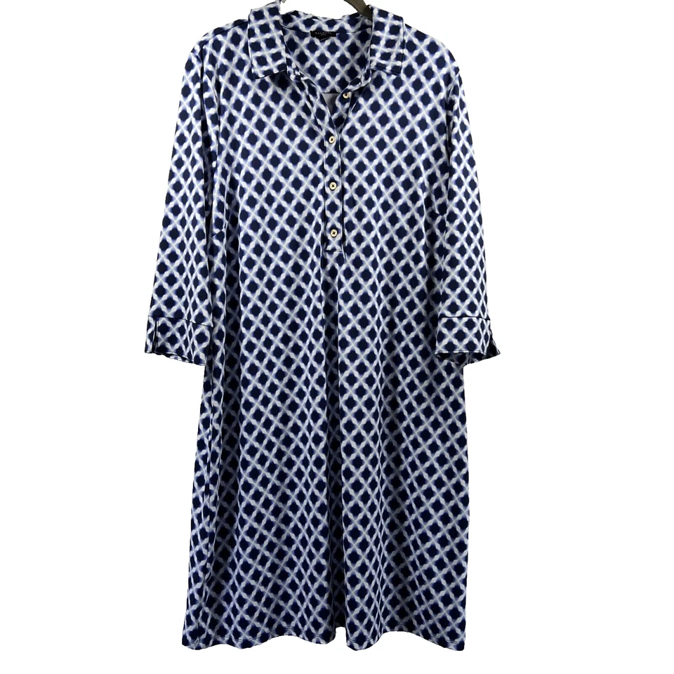 Talbots Women's Dress XL Petite XLp Blue White Pullover No Wrinkle Stretch 3/4 - Image 2 of 4