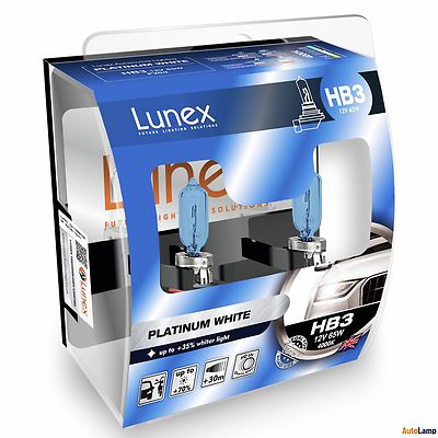 2x HB3 Lunex Platinum White 4000K 65W 12V Halogen Scheinwerfer 9005 Hard Case