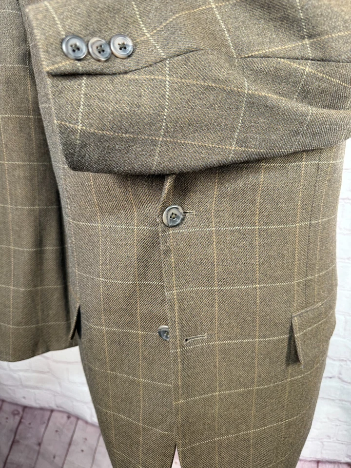 STATEMENTS Mens Brown WINDOWPANE CHECK Wool Sport Coat Blazer Jacket 40R - Image 4 of 4