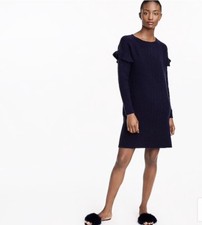 New J Crew Cable-knit ruffle-sleeve sweater-dress Navy Blue Size L Large H2478