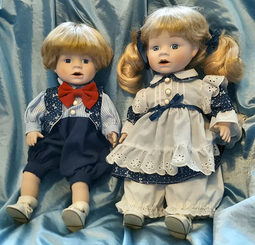 Vintage Porcelain Bisque Dolls, Blonde Brother and Sister Dolls, Set of two  15