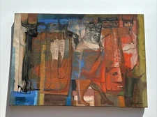 MID CENTURY ABSTRACT PAINTING LARGE MODERNIST PORTRAIT EXPRESSIONISM VINTAGE