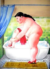 QUADRO STAMPA SU TELA CANVAS -  Botero  - bellezza al bagno - classico moderno