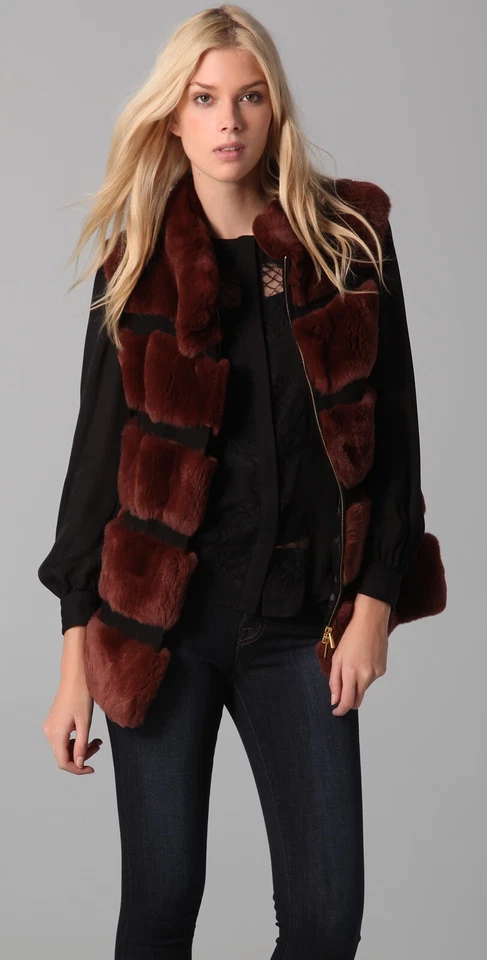 $975.00 Nuevo sin Etiquetas Diane Von Furstenberg DVF Chaleco de Piel y Gamuza Abrigo Talla Grande L NUEVO Foto 2 de 4