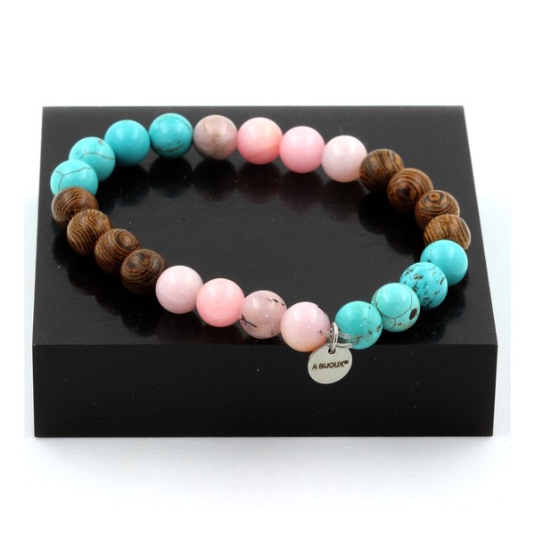 Mineralien Und Edelsteine. Armband Perlen Opal Rosa + TüRkis + Holz 8-image