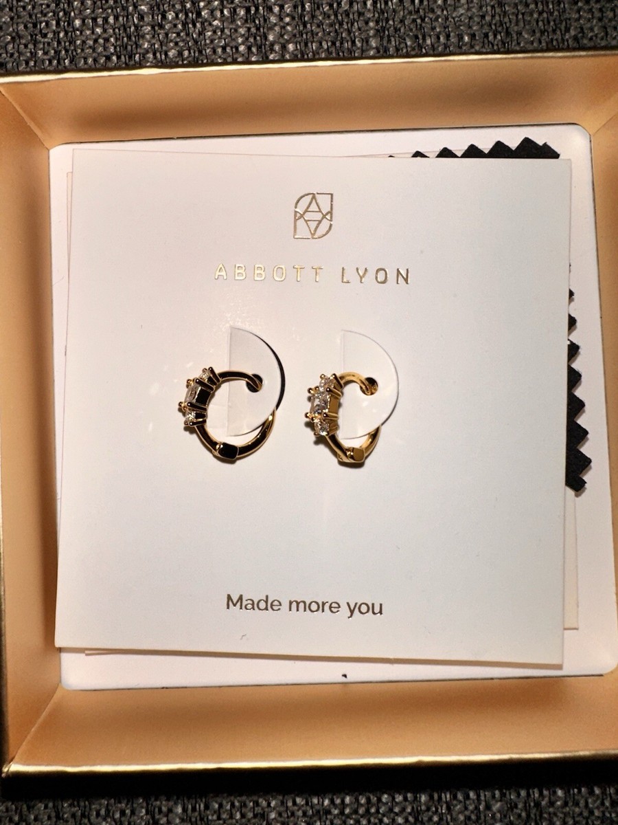 ABBOTT LYON STERLING SILVER CRYSTAL HUGGIE HOOP EARRINGS (GOLD