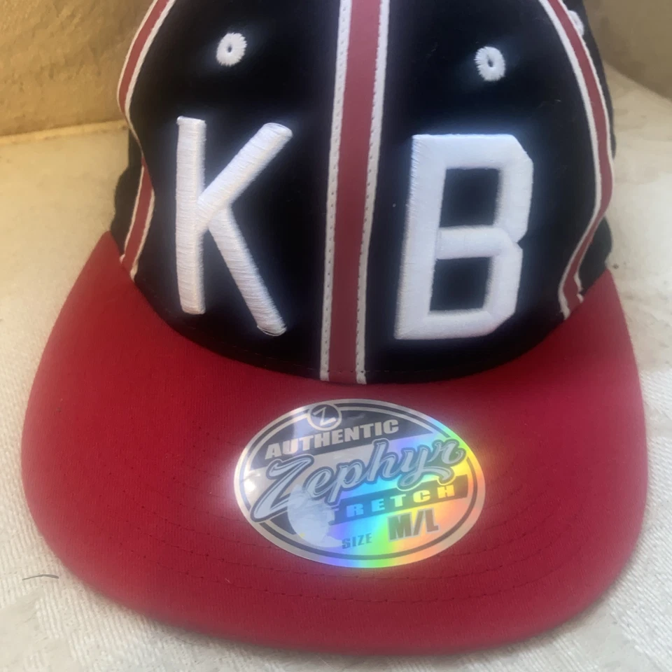 KB Baseball Retro LOGO Fitted Sz M/L Hat Zephyr 32/5 Black Red Flat Brim Cap NEW - Image 2 of 4