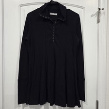 We The Free Black Waffle Knit Tunic Top Snap Neck Oversized Medium
