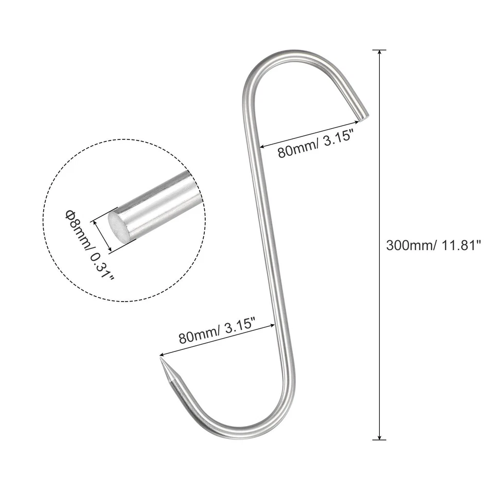 11.81" Meat Hooks 0.31" Thick Stainless Steel S-Hook Meat Processing 4Pcs - Image 2 of 4