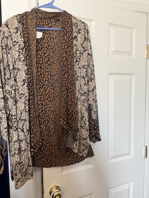Vintage Y2K Carole Little Rayon Gauze Jacket Size 12 Animal Print Floral Beaded