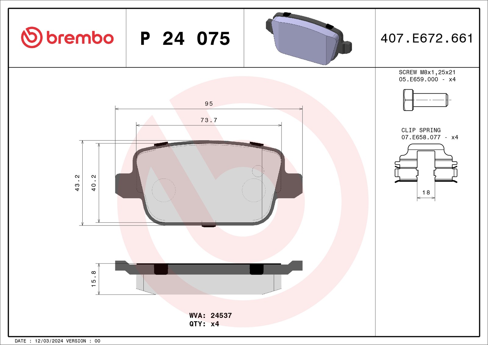 Brembo P 24 075 Bremsbelagsatz, Scheibenbremse - (4-teilig) | Kompatibel mit: FORD FOCUS II, GALAXY II, GALAXY MK II VAN, KUGA I, KUGA I VAN, MONDEO IV, MONDEO IV Stufenheck - Bild 6
