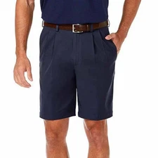 Haggar Cool 18 Pro Shorts Mens 34 Navy Blue Expandable Waist 4 Way Stretch NEW