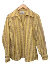 HAMPSHIRE HOUSE by VAN HEUSEN Vintage 70s Men's LS Popover V-Neck Shirt - Sz M